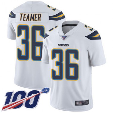 Los Angeles Chargers NFL Football Roderic Teamer White Jersey Men Limited 36 Road 100th Season Vapor Untouchable